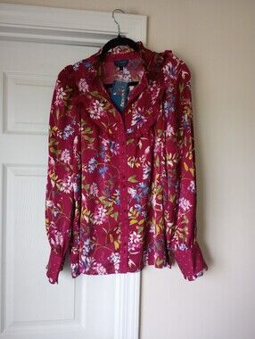Biltmore Nwt Magenta Floral Ruffle Button-Front Blouse L